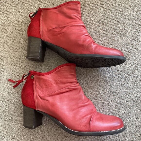 Dkode Red Leather & Suede Gorgeous Ankle Booties Block Heel Women’s Size EU 41 - Picture 9 of 13